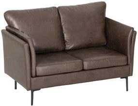 HOMCOM Canapea cu 2 Locuri Îmbunătățită în Țesătură cu Efect de Piele Respirabilă cu Brațe Înalte Curbe și Perne, Canapea Compactă Modernă pentru Sufragerie, Sală de Ședere și Studiu, 137x72x88 cm, Maro Închis | Aosom Romania