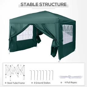 Foisor Impermeabil Outsunny cu Paneluri Laterale Pliabile 3x3m, Verde | Aosom RO