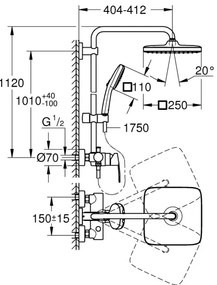 GROHE 26985001 - Sistem de duș VITALIO COMFORT 250, 250 × 250 mm, crom lucios