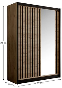 Dulap cu uşi glisante, negru / stejar craft, 150x215 cm, LADDER