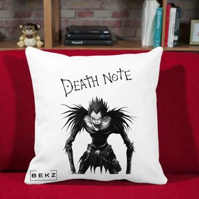 Perna Personalizata Death Note Ryuk Shinigami Alb-Negru, 40x40 cm, Alba Mata, Husa Detasabila, Perna Inclusa, BEKZ®