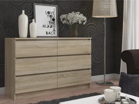Comoda cu 6 sertare, PAL laminat, 120x40x77 cm, stejar sonoma