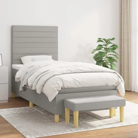 3137213 vidaXL Pat box spring cu saltea, gri deschis, 100x200 cm, textil