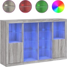 vidaXL Servantă cu lumini LED, 3 buc., gri sonoma, lemn prelucrat
