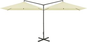 vidaXL Umbrelă de soare dublă cu stâlp din oțel, nisipiu, 600x300 cm