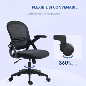 Vinsetto Scaun de Birou Ergonomic cu Spătar din Plasă, Scaun de Birou cu Înălțime Reglabilă, 65.5x61.5x88-97.5 cm, Negru | Aosom Romania
