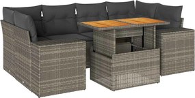 vidaXL Set canapele de grădină, 7 piese, cu perne, gri, poliratan