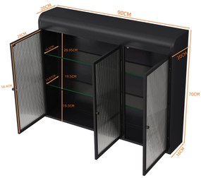 Dulap de Perete cu 3 Uși din Sticlă cu Design Curbat, Negru | Aosom Romania