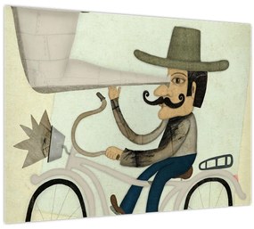 Tablou pe sticlă - Astronom pe bicicletă (70x50 cm)