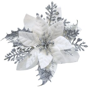 Decorațiuni de Crăciun Poinsettia cu răzuitorargintiu, set de 6