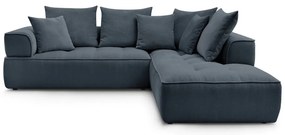 Colțar albastru închis cu tapițerie din chenille (cu colț pe partea dreaptă/în formă de ”L”) Whesley – Bobochic Paris