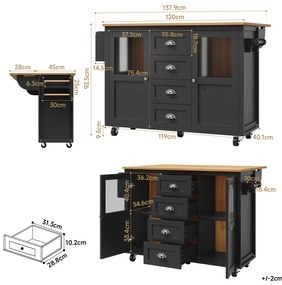 Insulă de bucătărie cu blat reglabil, Negru | Aosom Romania