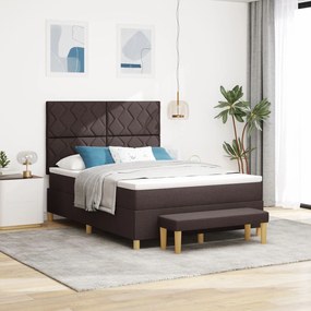 vidaXL Pat cu arcuri , saltea și bancă maro închis 140x190 cm țesătură