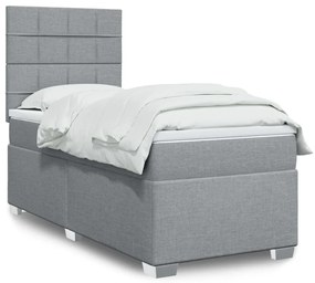 vidaXL Pat box spring cu saltea, gri deschis, 90x200 cm, textil