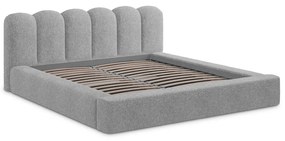 Pat matrimonial gri tapițat cu spațiu de depozitare cu somieră 180x200 cm Mano – Makamii