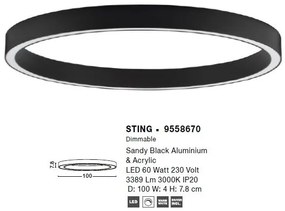 Lustra/Plafoniera LED design slim circular STING Black 100cm