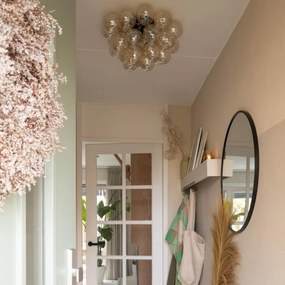 Plafoniera de design neagră cu sticlă chihlimbar 6 lumini - Uvas