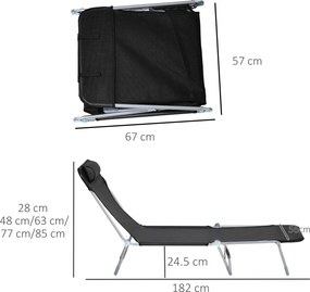 Outsunny Șezlong Pliabil cu Spătar Reglabil pe 5 Nivele și Pernă, Șezlong de Grădină cu Material Respirabil Textilen, pentru Plajă, Piscină, Grădină, 182x56x28 cm, Negru | Aosom Romania