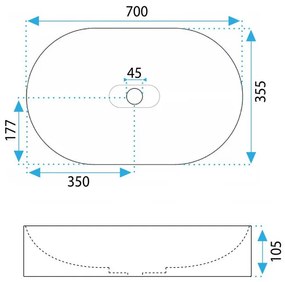 Lavoar pentru blat IRIS 71 cm gri mat