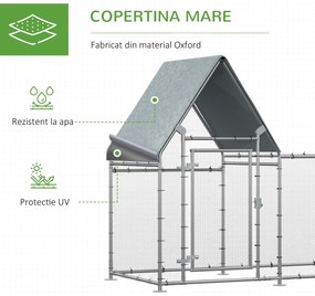 Gard pentru Gaini PawHut cu Panza de Protectie din Tesatura Oxford, Cotet pentru Pui si Iepuri din Otel Galvanizat 2x1,05x1,72 m, Argintiu