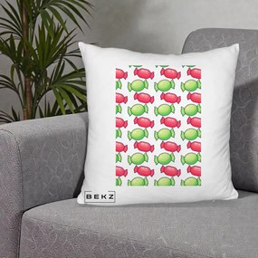 Perna Decorativa Bomboane Craciun Pattern, 40x40 cm, Alb Pufos, Husa Detasabila, Perna Inclusa, BEKZ®