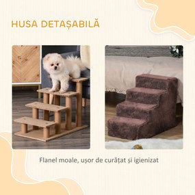 PawHut Scăriță pentru Câini Portabilă cu 4 Trepte, Scară pentru Animale Domestice, 60x35x44 cm, Gri Deschis | Aosom Romania