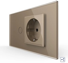 Intrerupator Simplu Cap Scara / Cruce + Priza LIVOLO cu Rama Din Sticla, Standard Italian, 4M