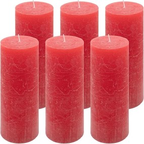 Set de lumânări rustice, 20 cm, Ø 7,5 cm, roșu, 6 buc