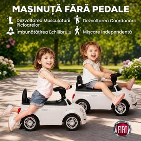 AIYAPLAY Mașinuță de Împins pentru Copii cu Licență Fiat, Muzică, Claxon, Anti-Răsturnare și PP, Alb | Aosom Romania