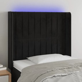 3124324 vidaXL Tăblie de pat cu LED, negru, 93x16x118/128 cm, catifea