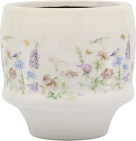 Ghiveci din ceramică crem cu model floral „Papillon”, H12.5/D13 cm
