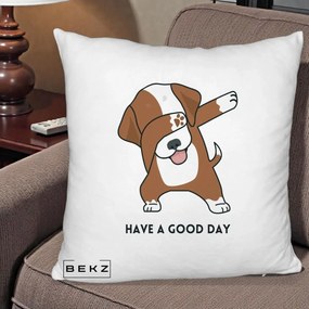Perna Decorativa Caine Dab Have A Good Day, 40x40 cm, Alb Pufos, Husa Detasabila, Perna Inclusa, BEKZ®