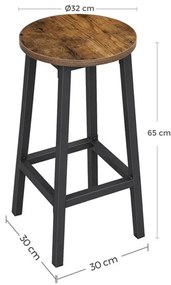 Set 2 scaune bar design industrial schelet de otel H 65 cm Maro/Negru