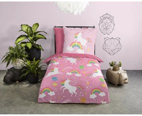 Lenjerie de pat pentru copii roz din microfibră pentru pat de o persoană 140x200 cm – Good Morning