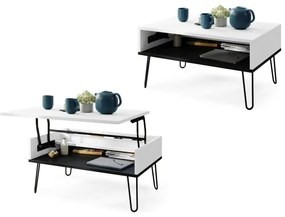 Măsuță de cafea cu blat rabatabil și raft HALIJA alb/negru