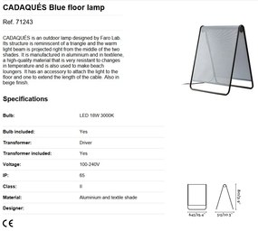 Lampa de podea LED iluminat exterior decorativ IP65 CADAQUES Blue