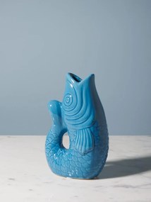 Vaza albastra, din ceramica, forma de peste, H20cm Stone