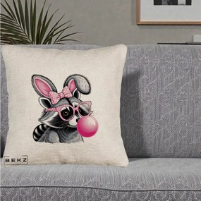 Perna Decorativa Raton cu Urechi de Iepure si Guma de Mestecat, 40x40 cm, Bej Canapea, Husa Detasabila, Perna Inclusa, BEKZ®
