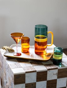 Set 4 pahare din sticlă borosilicată bicoloră, verde și portocaliu cu bordură galbenă, 11 × 6 cm, „Twiggy"
