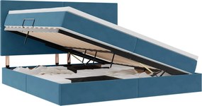 vidaXL Pat cu saltea și LED Albastru închis 200 x 200 cm Catifea