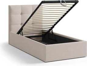 Pat maro deschis tapițat cu spațiu de depozitare cu somieră 90x200 cm Phaedra – Micadoni