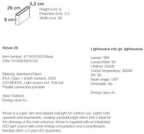 Aplica LED de perete pentru iluminat exterior modern, IP54 Kinver 26 negru 2118181003 NL