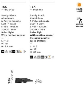 Aplica solara LED cu senzor de miscare Tek IP54