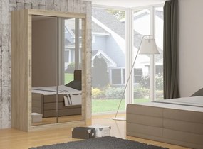 Dulap cu usi glisante si oglinda 180x215 cm, Ettore, ADRK Furniture (Culoare: Ciocolata)