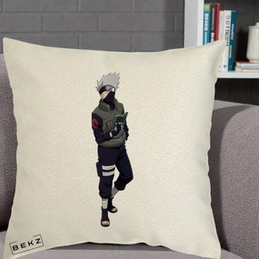 Perna Personalizata Naruto Kakashi Hatake Portret Complet, 40x40 cm, Ecru, Husa Detasabila, Perna Inclusa, BEKZ®