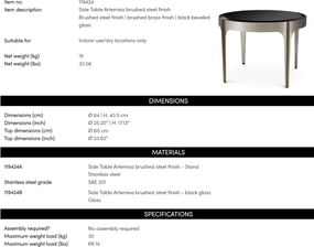 Masuta Laterala Design LUX, Otel, Sticla, Negru, Artemisa