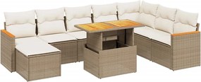 vidaXL Set canapele de grădină, 9 piese, cu perne, bej, poliratan