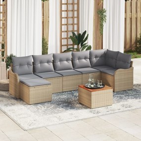 Set de canapele de grădină vidaXL 8 piese cu perne Bej Poli Ratan Acacia