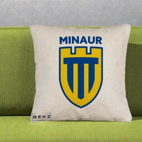 Perna Personalizata Minaur Baia Mare Fotbal, 40x40 cm, Bej Canapea, Husa Detasabila, Perna Inclusa, BEKZ®