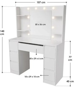 Juskys Masa de toaletă Malia cu iluminare LED - albă